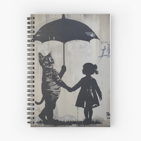 Item preview, Street Mural Little Girl and Tabby Cat with Umbrella Art  designed and sold by GrinGalore.