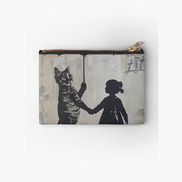 Item preview, Street Mural Little Girl and Tabby Cat with Umbrella Art  designed and sold by GrinGalore.