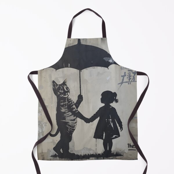 Item preview, Street Mural Little Girl and Tabby Cat with Umbrella Art designed and sold by GrinGalore.