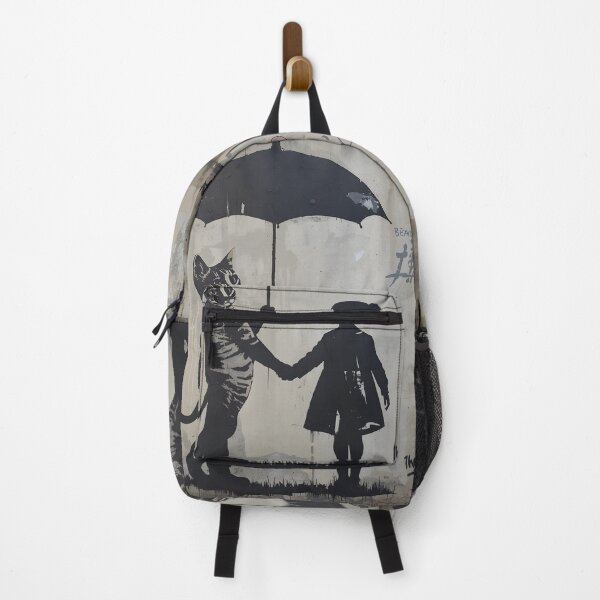 Item preview, Street Mural Little Girl and Tabby Cat with Umbrella Art designed and sold by GrinGalore.