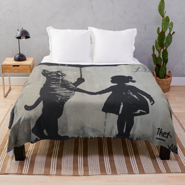 Item preview, Street Mural Little Girl and Tabby Cat with Umbrella Art designed and sold by GrinGalore.