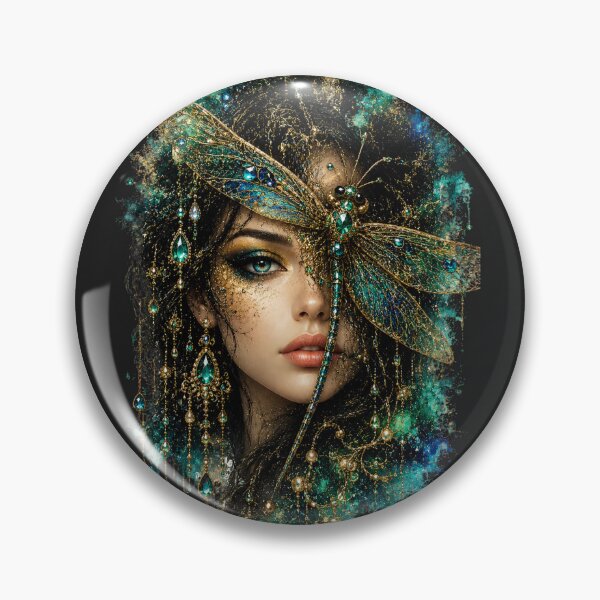 Item preview, Mystic Dragonfly Woman Art | Fantasy Portrait | Teal & Gold Dragonfly Goddess designed and sold by Ashes to Artistry.