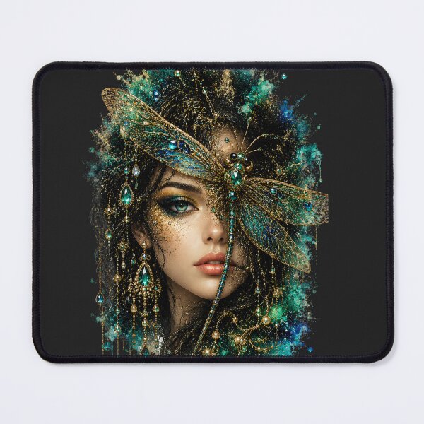 Item preview, Mystic Dragonfly Woman Art | Fantasy Portrait | Teal & Gold Dragonfly Goddess designed and sold by Ashes to Artistry.
