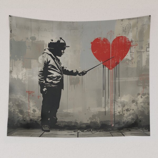 Item preview, Street Mural Little Boy with Pointer and Red Heart Art  designed and sold by GrinGalore.