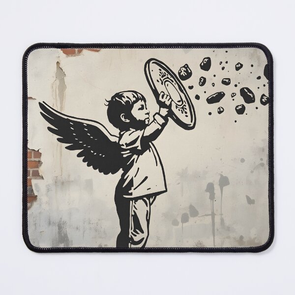 Item preview, Street Mural Little Boy with Wings and Shield Art designed and sold by GrinGalore.