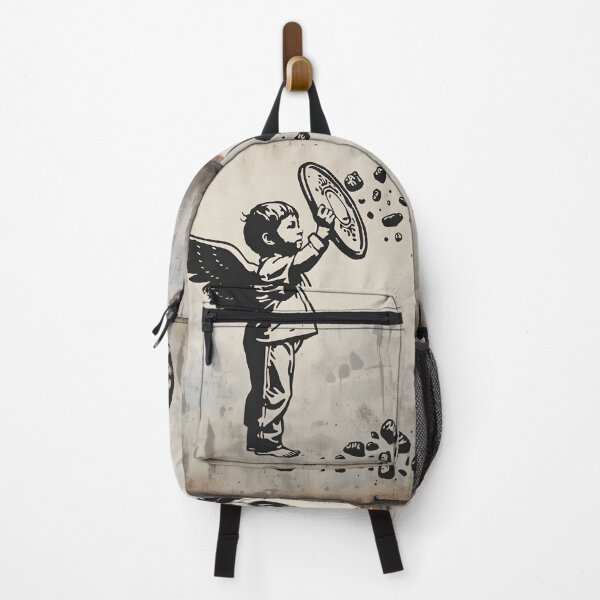 Item preview, Street Mural Little Boy with Wings and Shield Art designed and sold by GrinGalore.