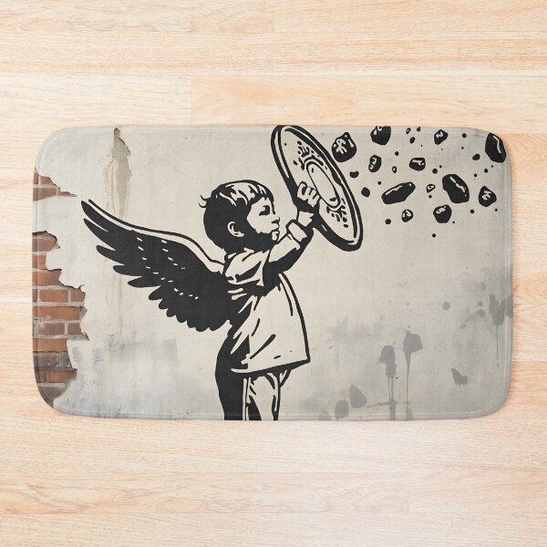 Item preview, Street Mural Little Boy with Wings and Shield Art designed and sold by GrinGalore.