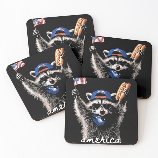 Item preview, Retro Funny America Raccoon Hot Dog Lovers Patriotic US Flag designed and sold by Starry Night Creative Art.