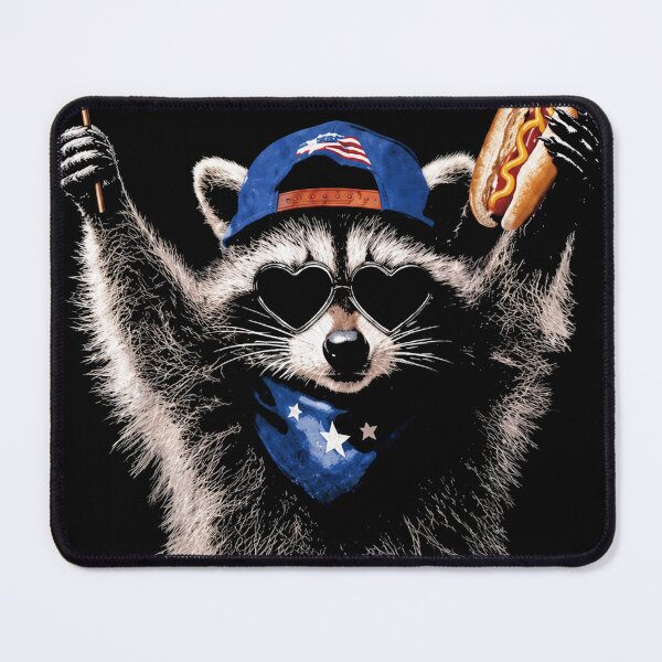 Item preview, Retro Funny America Raccoon Hot Dog Lovers Patriotic US Flag designed and sold by Starry Night Creative Art.