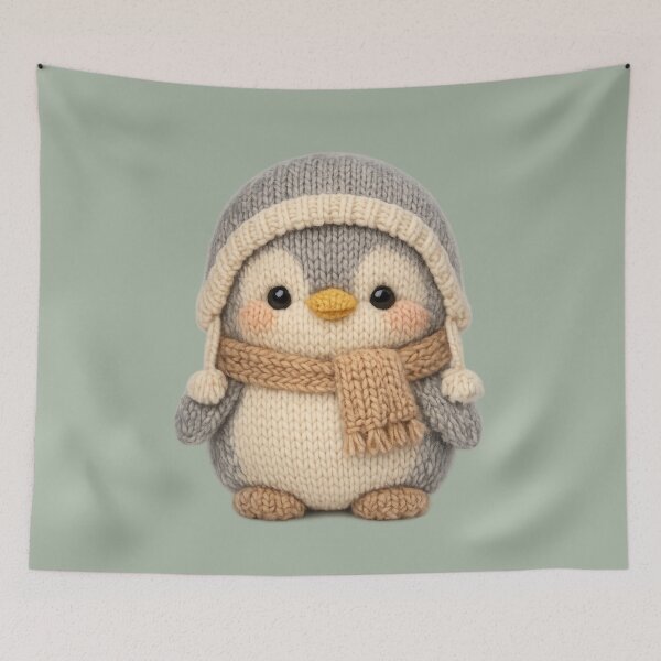 Item preview, Cute Knitted Penguin | Kawaii Cottagecore Animal Plush Art designed and sold by PopCulturePixel.