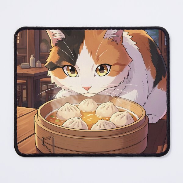Item preview, Tricolor Tortoiseshell Cat Enjoying Dim Sum Soup – Cute Anime Restaurant Scene designed and sold by EmeraldeaArt.