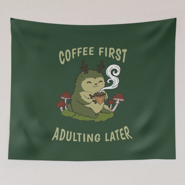 Item preview, Coffee First Adulting Later Cute Forest Spirit Whimsical Folk Art designed and sold by LeshanArt.