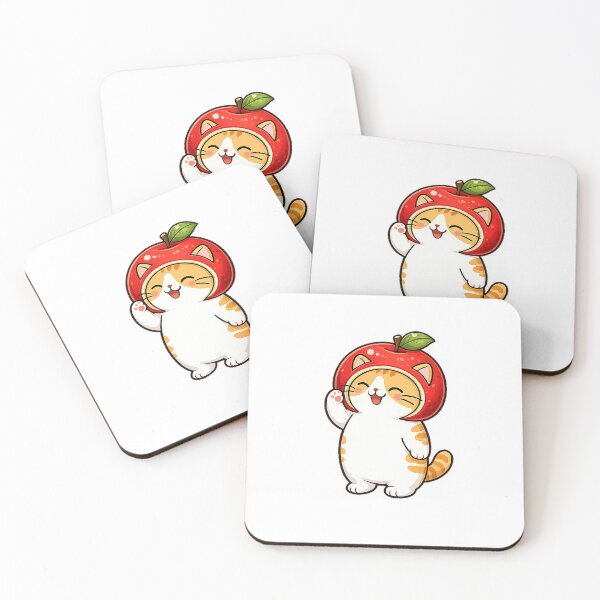 Item preview, Cute Orange Cat Wearing Apple Hat Kawaii Autumn Fruit Ginger Kitty Illustration designed and sold by NoopnyangStudio.