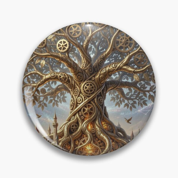 Item preview, Ancient mechanical tree made of brass and gears under a sky full of swirling constellations designed and sold by FotoworldEdel.