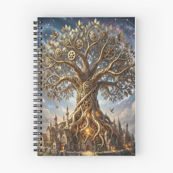 Item preview, Ancient mechanical tree made of brass and gears under a sky full of swirling constellations designed and sold by FotoworldEdel.