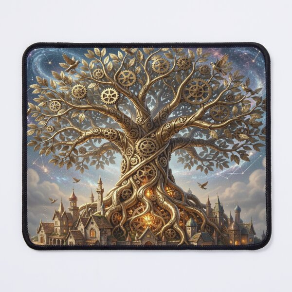 Item preview, Ancient mechanical tree made of brass and gears under a sky full of swirling constellations designed and sold by FotoworldEdel.