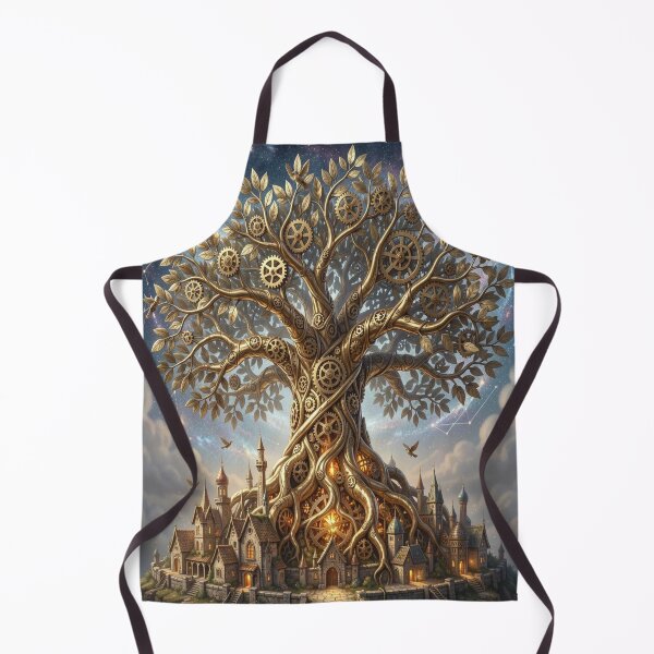 Item preview, Ancient mechanical tree made of brass and gears under a sky full of swirling constellations designed and sold by FotoworldEdel.
