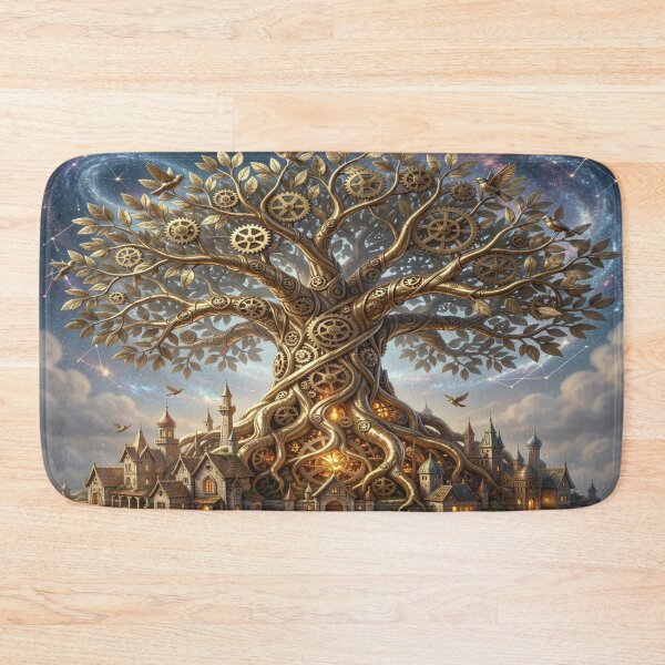 Item preview, Ancient mechanical tree made of brass and gears under a sky full of swirling constellations designed and sold by FotoworldEdel.