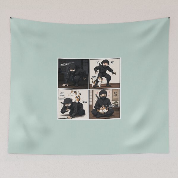 Item preview, Ninja vs Cat — The Ultimate Defeat (4-Panel Comic) designed and sold by Aguri-tei.