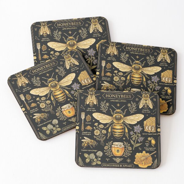 Item preview, Vintage Honeybees Apiary Chart Botanical Gold Infographic designed and sold by K Design Store.