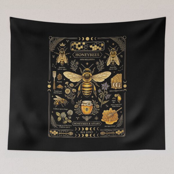 Item preview, Vintage Honeybees Apiary Chart Botanical Gold Infographic designed and sold by KINKDesign.