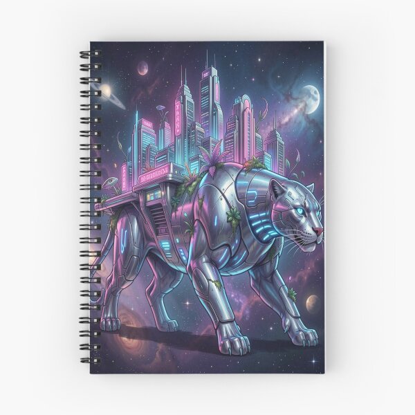 Item preview, Retrofuturistic city on the back of a bioluminescent panther in interstellar space designed and sold by FotoworldEdel.