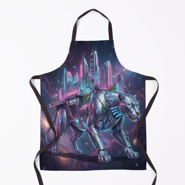 Item preview, Retrofuturistic city on the back of a bioluminescent panther in interstellar space designed and sold by FotoworldEdel.