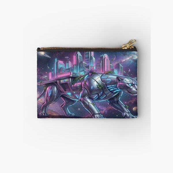 Item preview, Retrofuturistic city on the back of a bioluminescent panther in interstellar space designed and sold by FotoworldEdel.