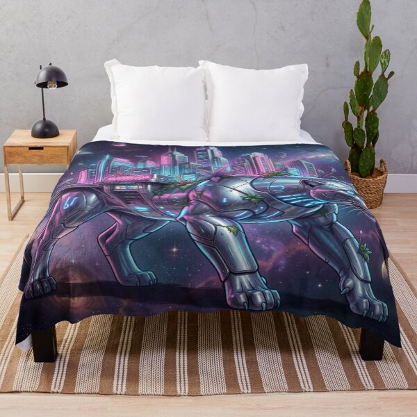 Item preview, Retrofuturistic city on the back of a bioluminescent panther in interstellar space designed and sold by FotoworldEdel.