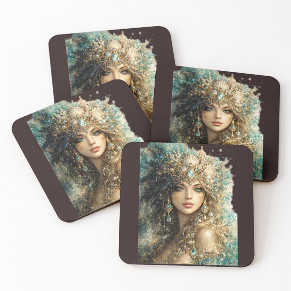 Item preview, Ocean Goddess Fantasy Art | Mermaid Inspired Turquoise & Gold Boho Portrait designed and sold by Ashes to Artistry.