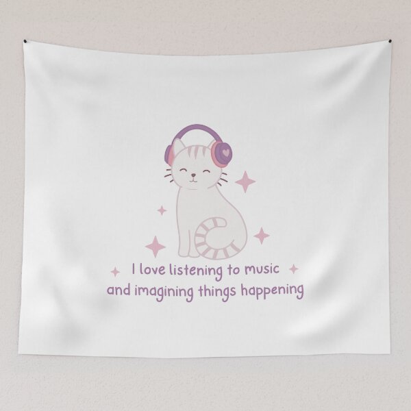Item preview, Cute Cat Listening to Music and Imagining Things Happening Music Meme designed and sold by winterpumpkin.