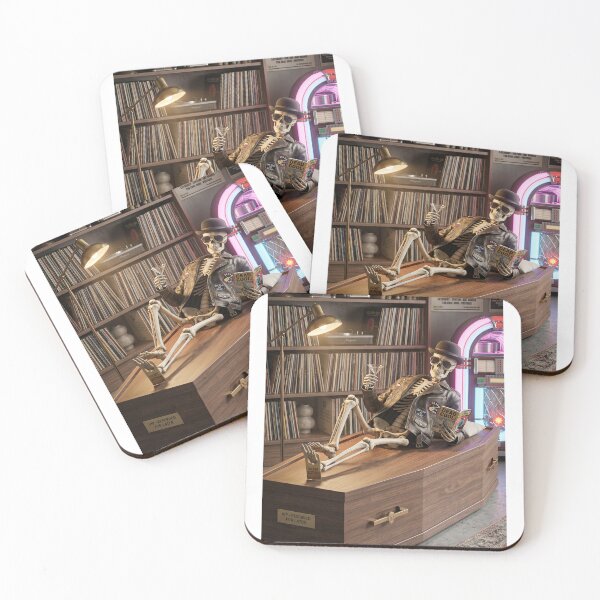 Item preview, Retro Cool Skeleton Lounging on Coffin Sticker designed and sold by mixed art place 0.