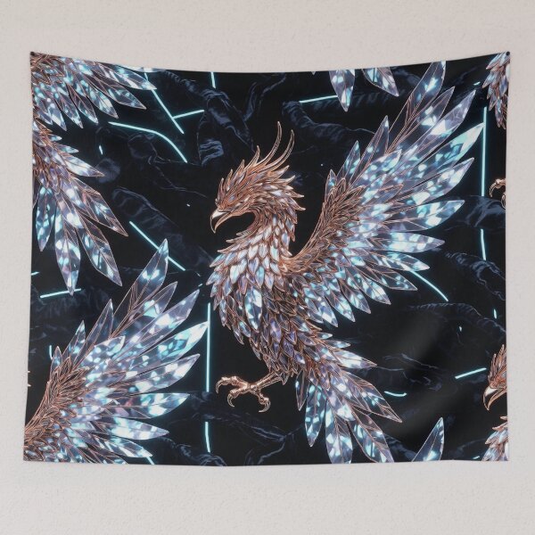 Item preview, Iridescent Phoenix Birds on Dark Background designed and sold by IntelliMindDesigns.