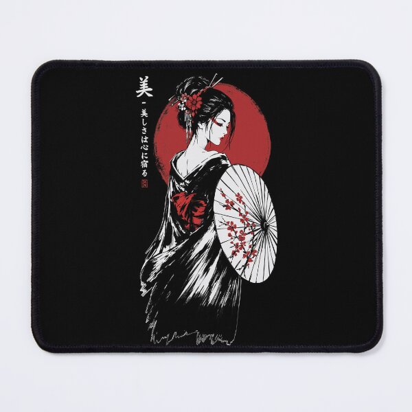 Item preview, Elegant Geisha with Sakura Parasol | Japanese Red Sun Aesthetic Art designed and sold by MonNoir.