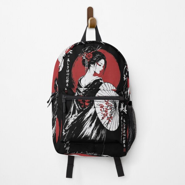 Item preview, Elegant Geisha with Sakura Parasol | Japanese Red Sun Aesthetic Art designed and sold by MonNoir.