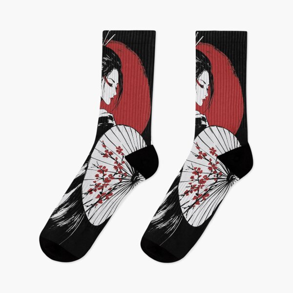 Item preview, Elegant Geisha with Sakura Parasol | Japanese Red Sun Aesthetic Art designed and sold by MonNoir.