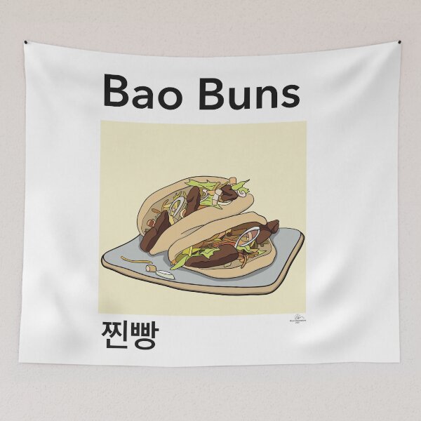 Item preview, Delicious Bao Buns Asian Food Illustration Print designed and sold by TAWN ILLUSTRATIONS.