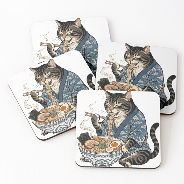 Item preview, Ukiyoe Style Cat Eating Ramen - Japanese Woodblock Aesthetic designed and sold by vekotpu.