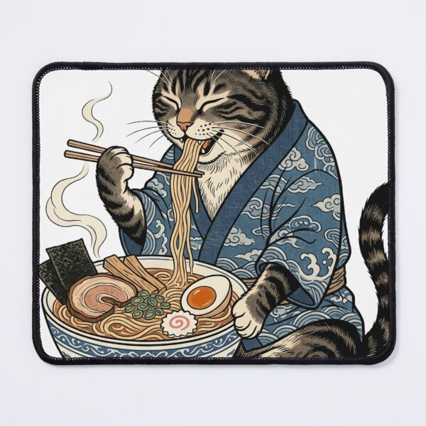 Item preview, Ukiyoe Style Cat Eating Ramen - Japanese Woodblock Aesthetic designed and sold by vekotpu.