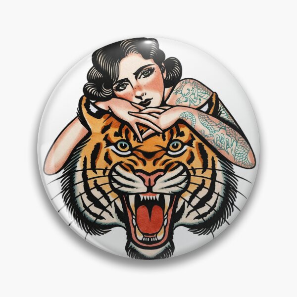 Item preview, Old School Girl and Beast (Female Empowerment) - Mermaid and Tiger designed and sold by Candie_Loudenfrau_Art.