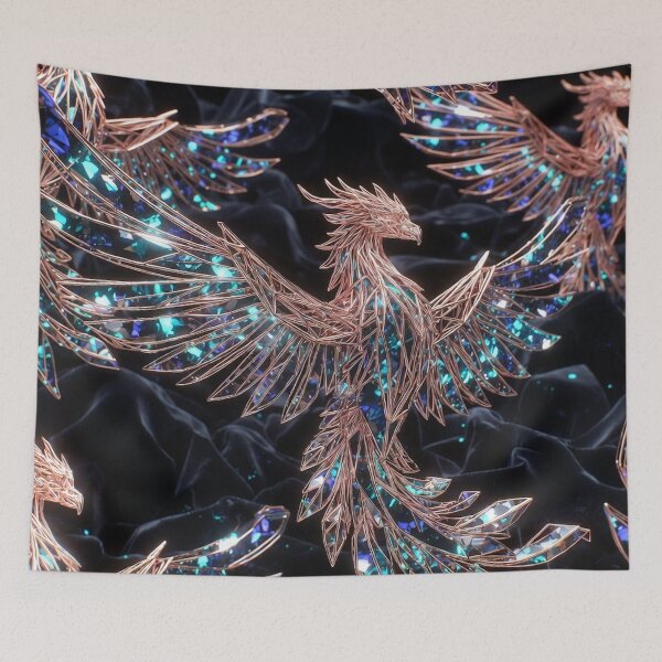 Item preview, Iridescent Blue Copper Phoenix Pattern designed and sold by IntelliMindDesigns.