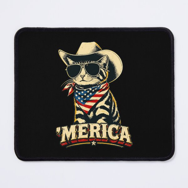 Item preview, Merica Patriotic Cowboy Cat Vintage American Flag Bandana designed and sold by Vermanartist.