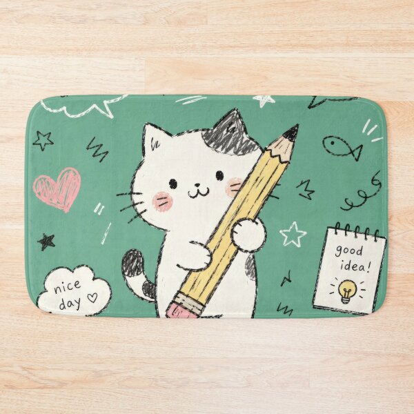 Item preview, Cute Hand Drawn Doodle Cat on Seagreen Background designed and sold by konkapo00.