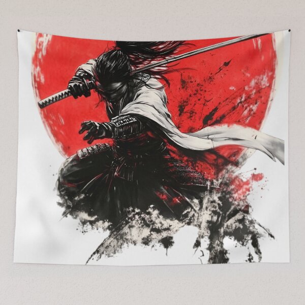 Item preview, Crimson Moon Samurai Warrior | Japanese Katana Ink Brush Art designed and sold by Dyan4.