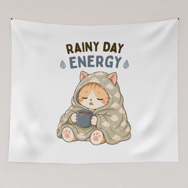 Item preview, Rainy Day Energy Cat | Cute Kawaii Aesthetic | Lazy Cozy Mood Design designed and sold by The Mood Index.