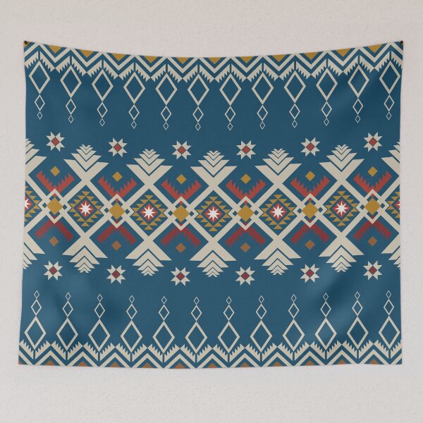 Item preview, Ethnic Aztec Geometric Seamless Pattern Teal Blue Native Tribal Folk designed and sold by PSA2543.