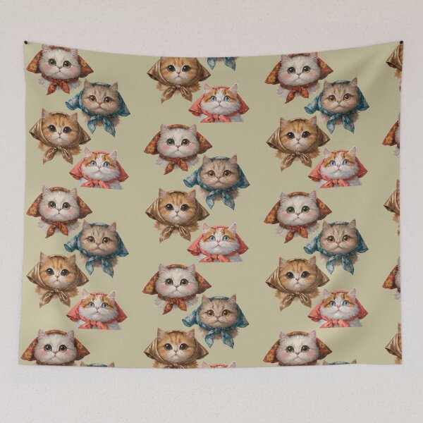 Item preview, Cozy Cottagecore Cats Vintage Scarf Kawaii Cat Illustration designed and sold by Mousy17.