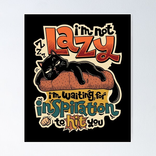 Item preview, Funny Black Cat Not Lazy Waiting For Inspiration Retro Comic designed and sold by Vermanartist.