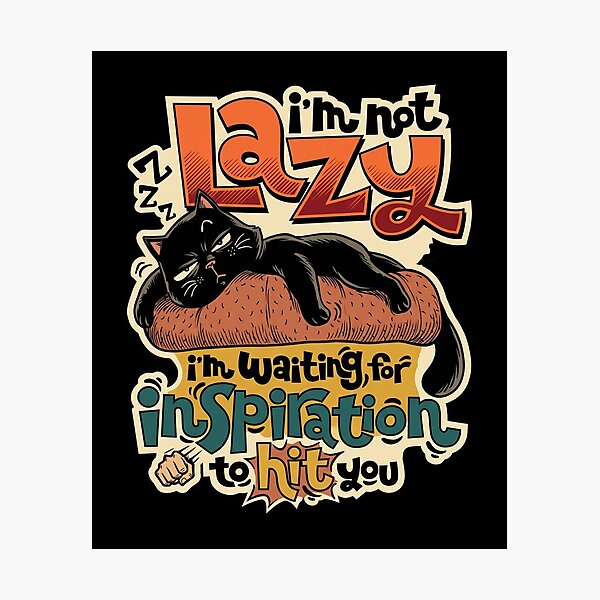 Item preview, Funny Black Cat Not Lazy Waiting For Inspiration Retro Comic designed and sold by Vermanartist.