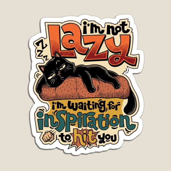 Item preview, Funny Black Cat Not Lazy Waiting For Inspiration Retro Comic designed and sold by Vermanartist.